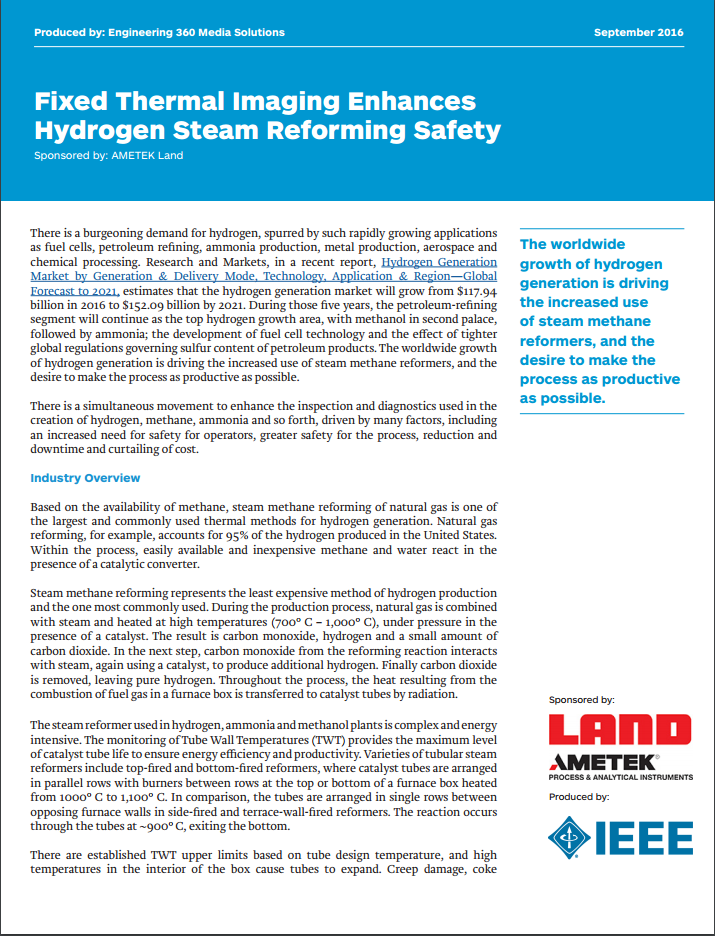 固定熱画像による水素蒸気改質安全性の向上